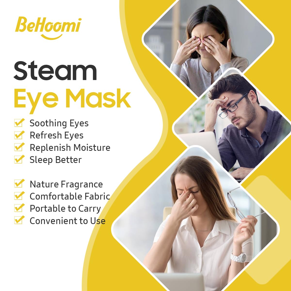 BeHoomi Steam Eye Mask, 10Packs Heated Eye Mask, Self Heating Disposable SPA Warm Compress for Eyes Sleep Mask, Travel Essentials & Relaxation Gifts Beauty and Personal Care BeHoomi