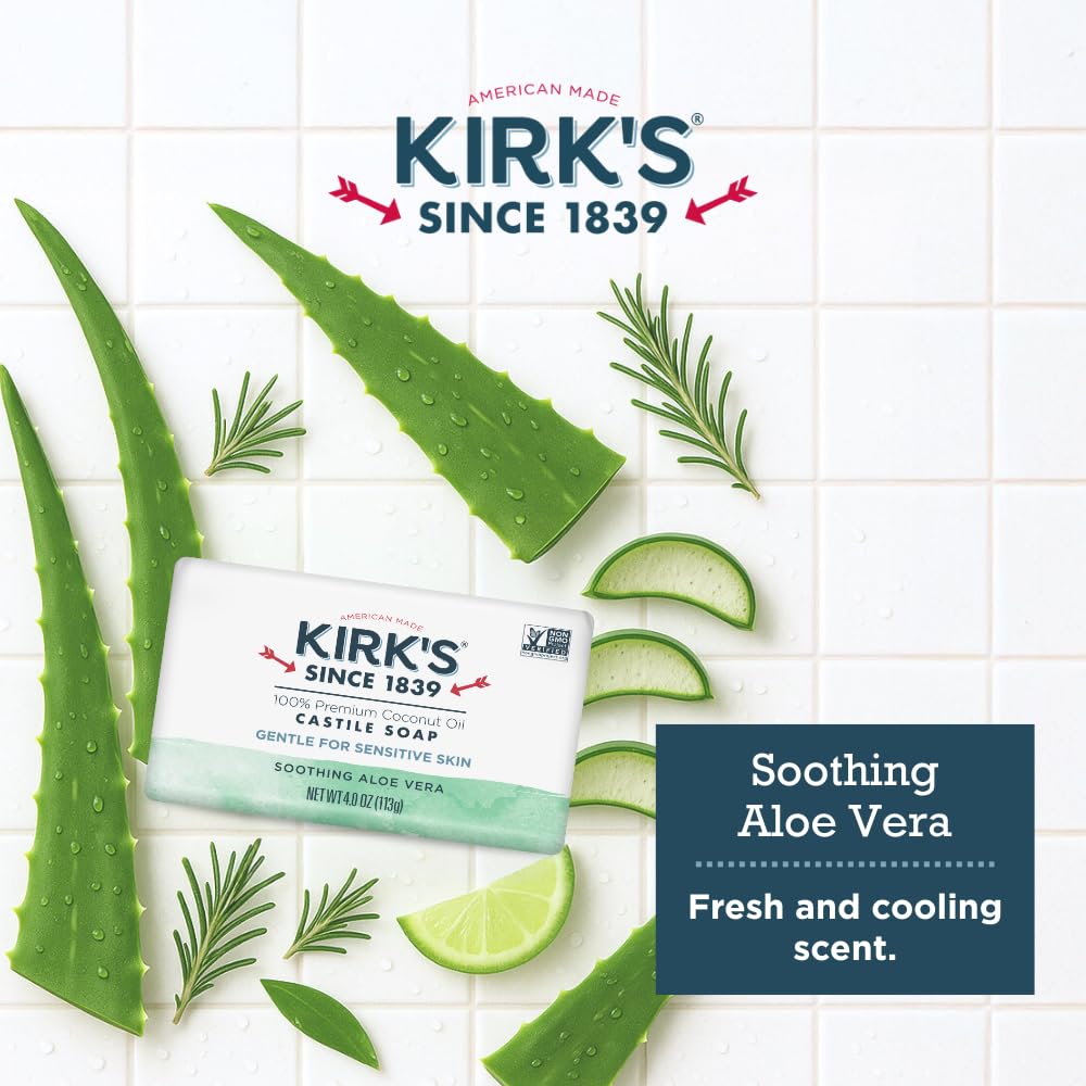 Kirk's Castile Bar Soap, Aloe Vera - Clinically Tested, Safe for Sensitive Skin with Coconut Oil, Vegan and Non-GMO - 4 oz Bars, 6 Pack Beauty & Personal Care Kirk's