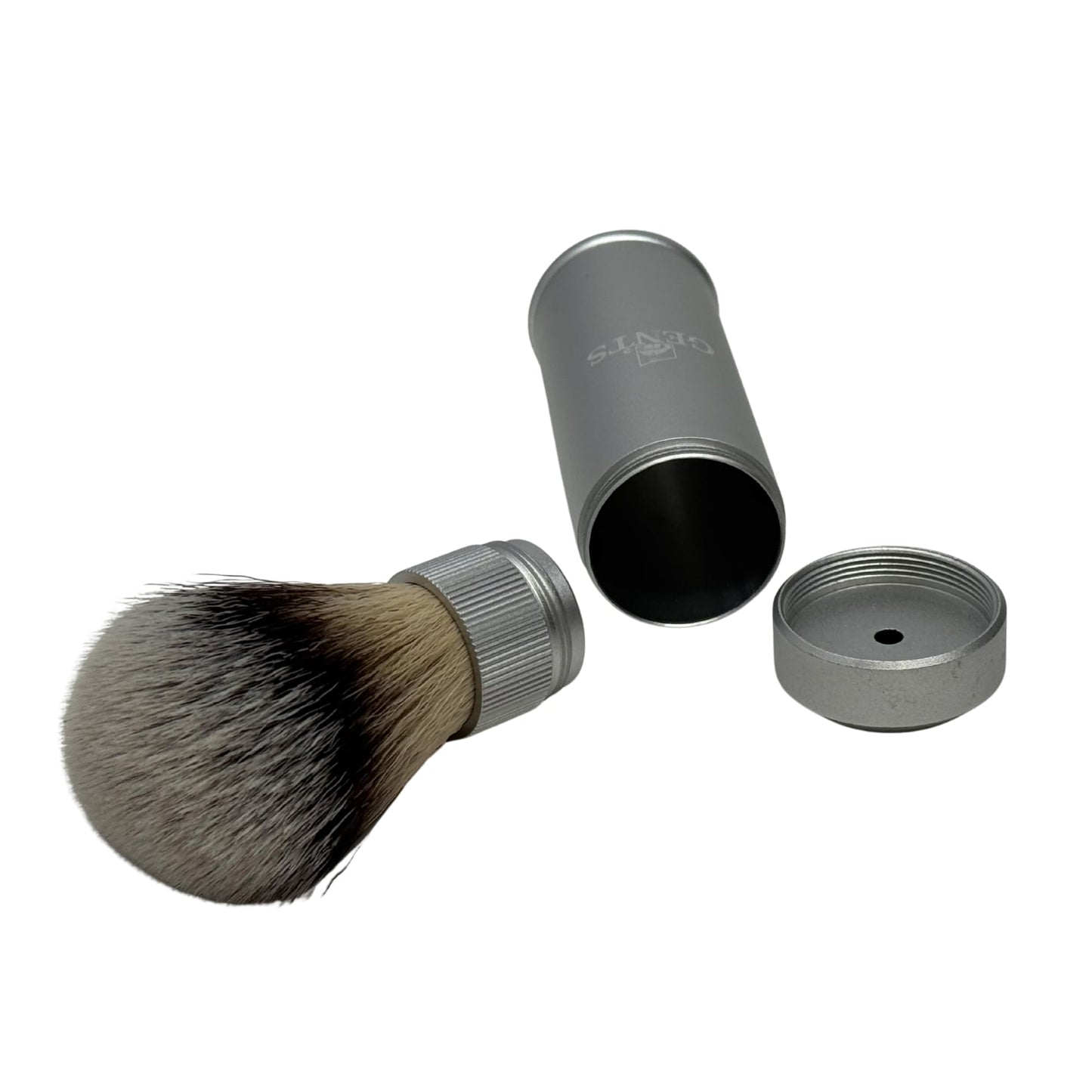 GENTS Travel Shaving Brush with Collapsible Canister - Synthetic Bristles, Compact Portable Wet Shaving Brush for Men, Chrome-Style Travel Grooming Beauty and Personal Care G.B.S