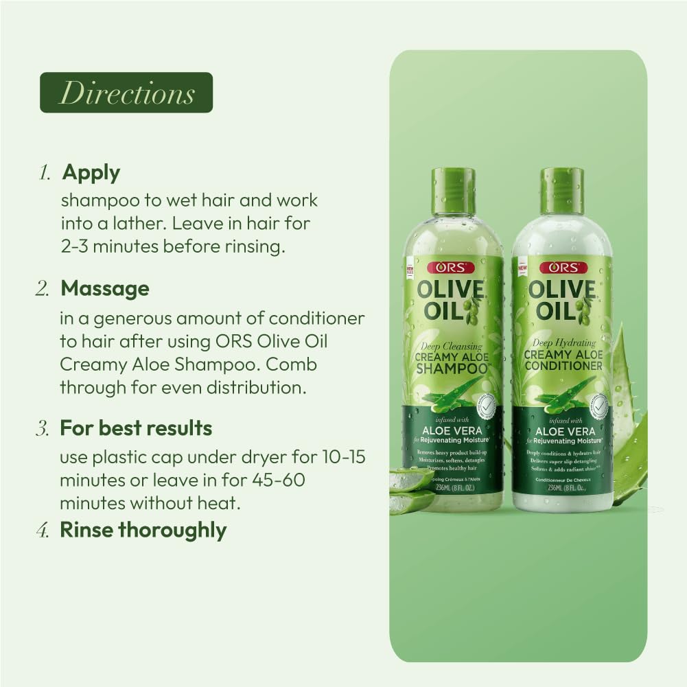 ORS Olive Oil Deep Hydrating Creamy Aloe Conditioner & Deep Cleansing Shampoo with Aloe Vera for Rejuvenating Moisture (2 Piece Set) Beauty & Personal Care ORS