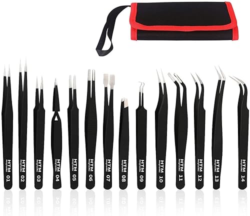 HengTianMei Precision Tweezers Set, ESD Anti-Static Stainless Steel Tweezers Set for Craft, Jewelry, Electronics, Laboratory Work (14 PCS) Beauty & Personal Care HengTianMei