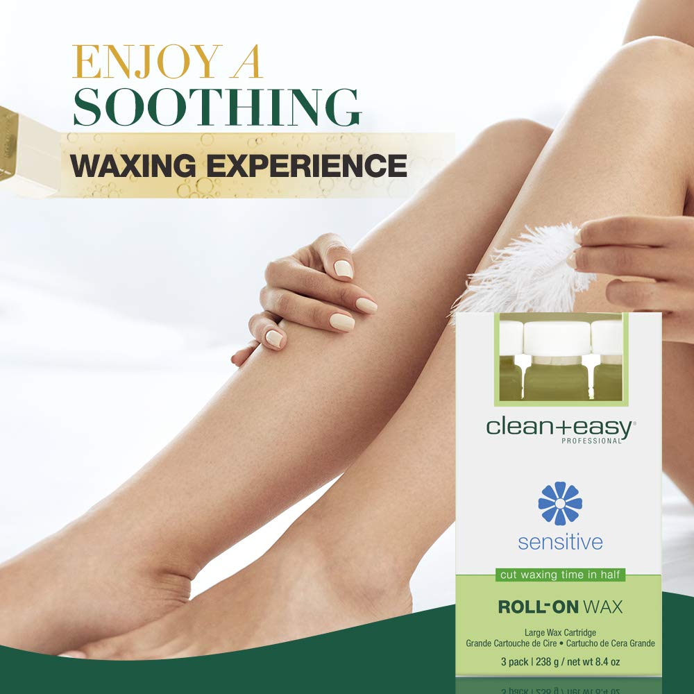 Clean + Easy Large (Leg) Sensitive Roll-On Wax Refill, for Hygienic Facial and Body Hair Removal Treatment, Great for Sensitive Skin, Ideal for All Beauty and Personal Care Clean + Easy