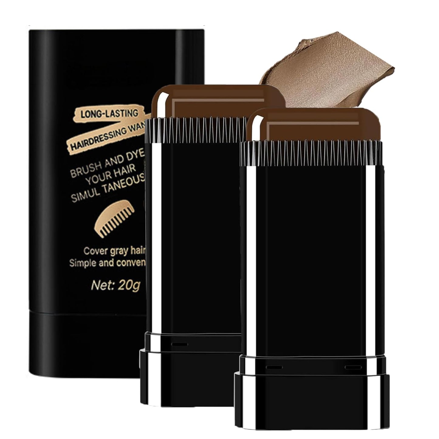 2-in-1 Hair Color Stick & Comb, Long-Lasting Waterproof Color,Sweat-Proof, Quick Root Touch-Up, Coloring Tool - For Women & Men (Brownish Black-2PCS) Beauty & Personal Care TABOUNTS