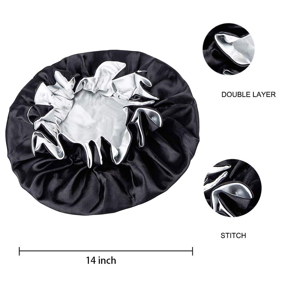 Solid Color Silky Satin Bonnet Cap,Bonnets for Women,Silky Bonnet for Curly Hair,Women Hair Wrap for Sleeping,Double Layers Black Beauty and Personal Care SuperiMan