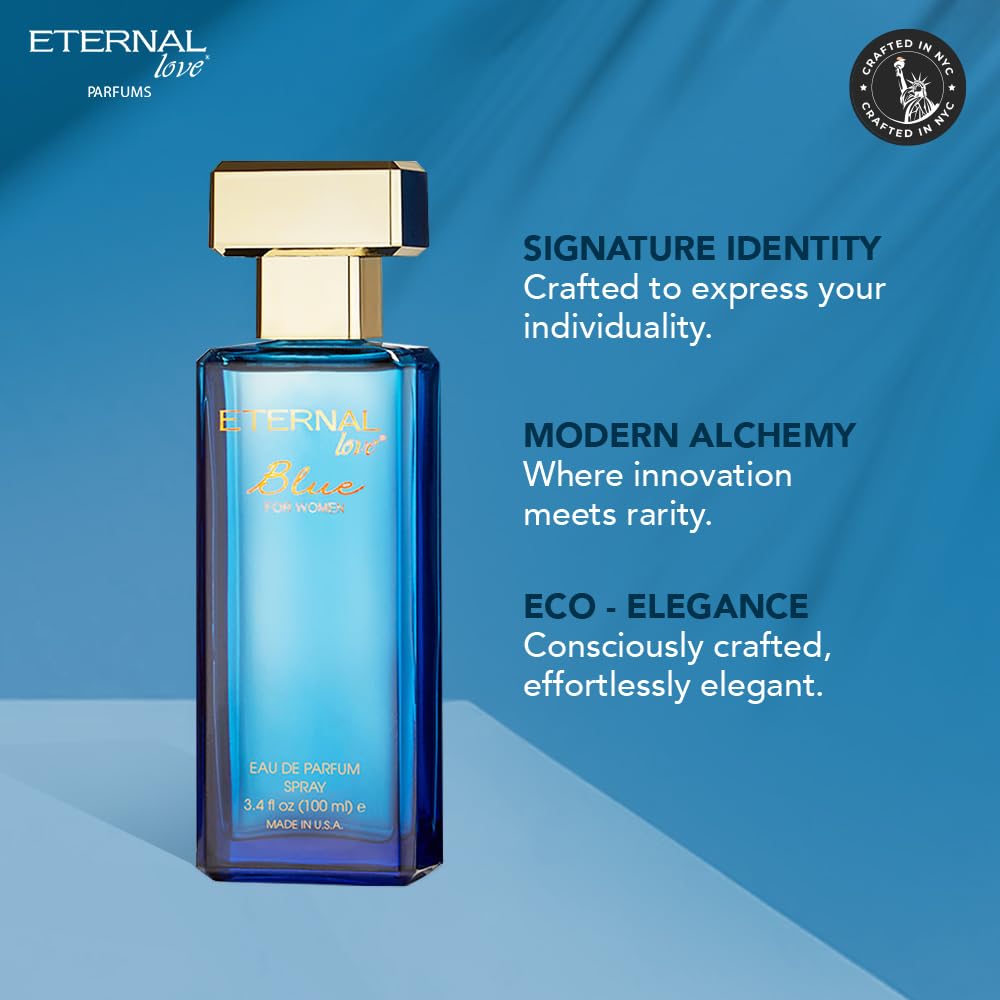 Eternal Love Blue for Women - Long Lasting Eau de Parfum Spray - Soft Powdery Floral Scent with Vanilla & Jasmine - Feminine & Alluring Fragrance Beauty & Personal Care Eternal Love