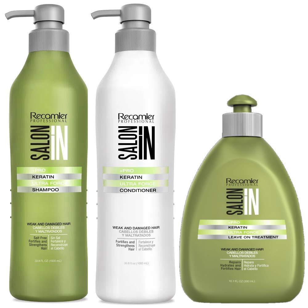 Salon In by Recamier | Keratin Ultra Force Set - Keratin Shampoo, Hair Conditioner & Leave-On Treatment (10.1 fl oz / 300 ml each) | Shampoo Beauty & Personal Care RECAMIER PROFESSIONAL SALON IN