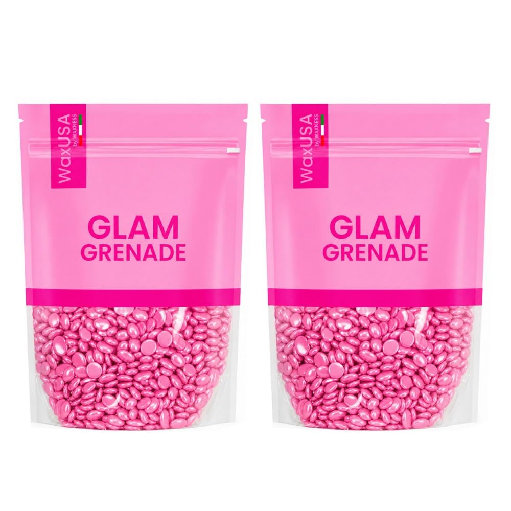 WaxUSA by Waxness Hard Wax Beads 1 lb (450g) Pack of 2 - Glam Grenade Demi-Creamy Neon Reflective - Professional Stripless Hair Removal - Made in Beauty and Personal Care Waxness