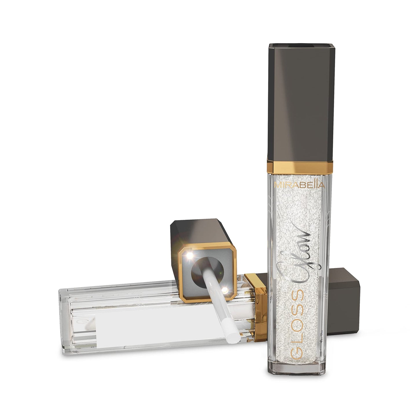 Mirabella Glow Light-Up Clear Shimmer Lip Gloss - LED Applicator with Mirror - Hydrating & Ultra-Moisturizing Formula with Jojoba Oil, Sweet Almond Beauty & Personal Care Mirabella