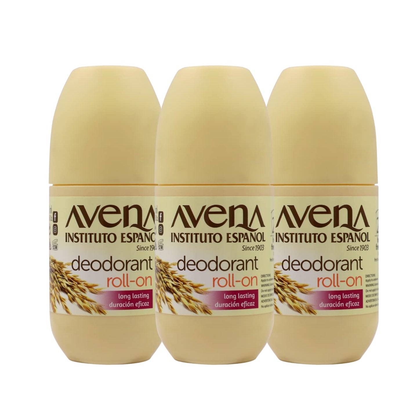 Avena Instituto Espanol Deodorant Roll-On, 3 pack, 2.5 Oz each, 3 Bottles Beauty and Personal Care Avena Instituto Espanol