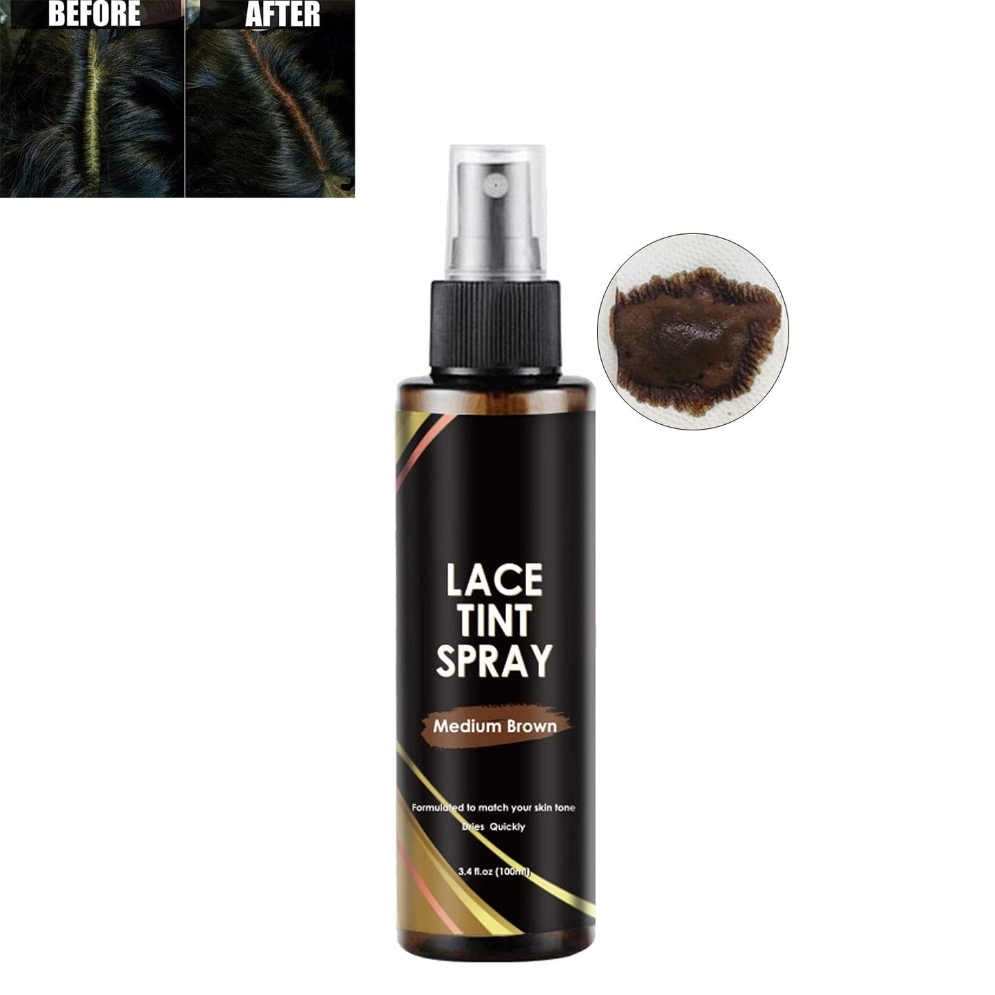 Lace Tint Spray for Wigs - Dark, Medium, and Light Brown Shades for Closures and Frontal Lace Wigs - 100ml Beauty & Personal Care Grospe