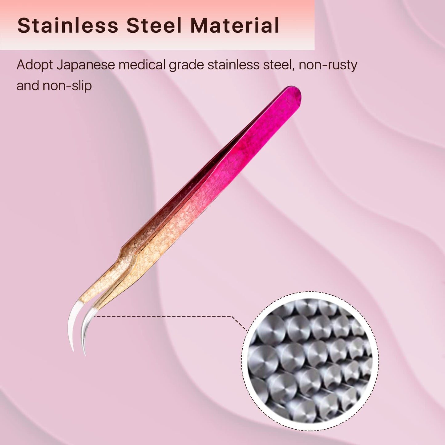 Miuffue Curved Eyelash Extension Tweezers Gold Pink Gradient Ice Crack Precision Stainless Steel Lash Extension Tweezers for Making Volume And Classic Beauty and Personal Care Miuffue