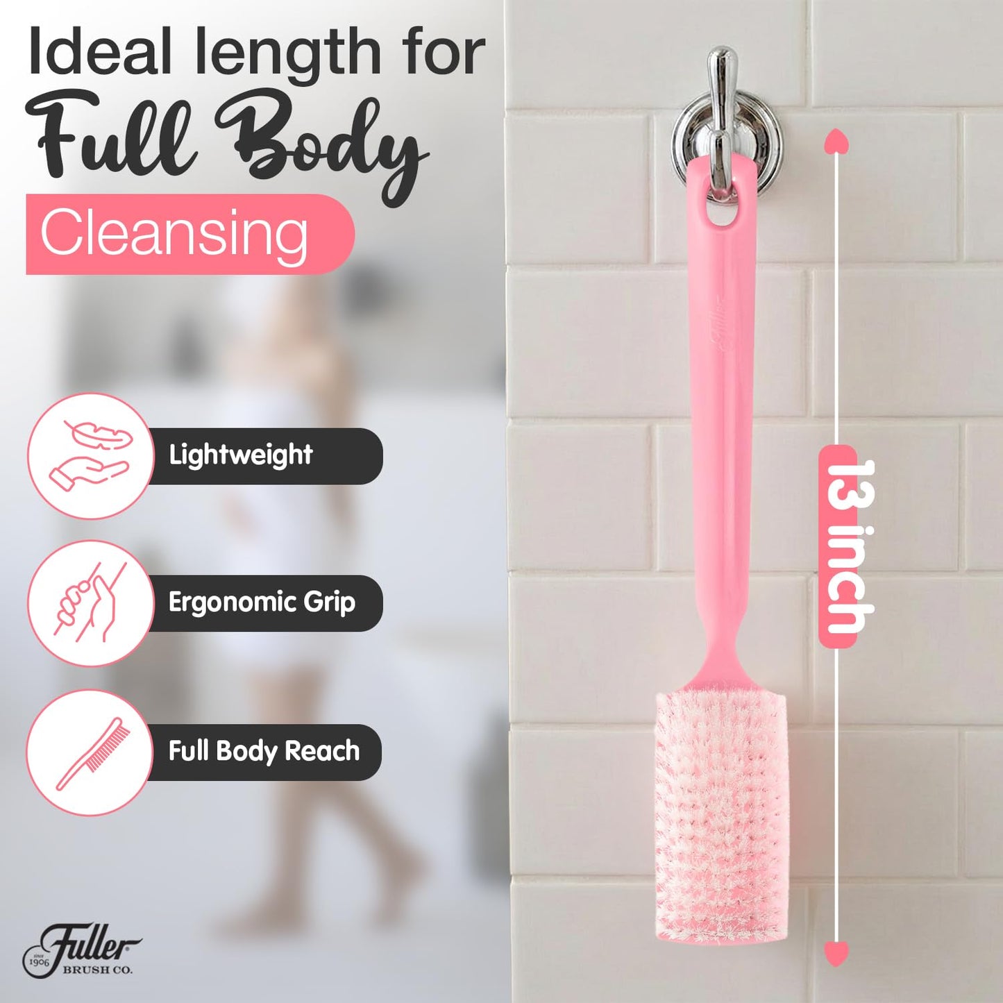 Fuller Brush Bath Brush with Long Handle - 13 Inch Back Scrubber for Shower - Gentle Exfoliating Body Brush for Wet or Dry Brushing - Ergonomic Beauty and Personal Care Fuller Brush