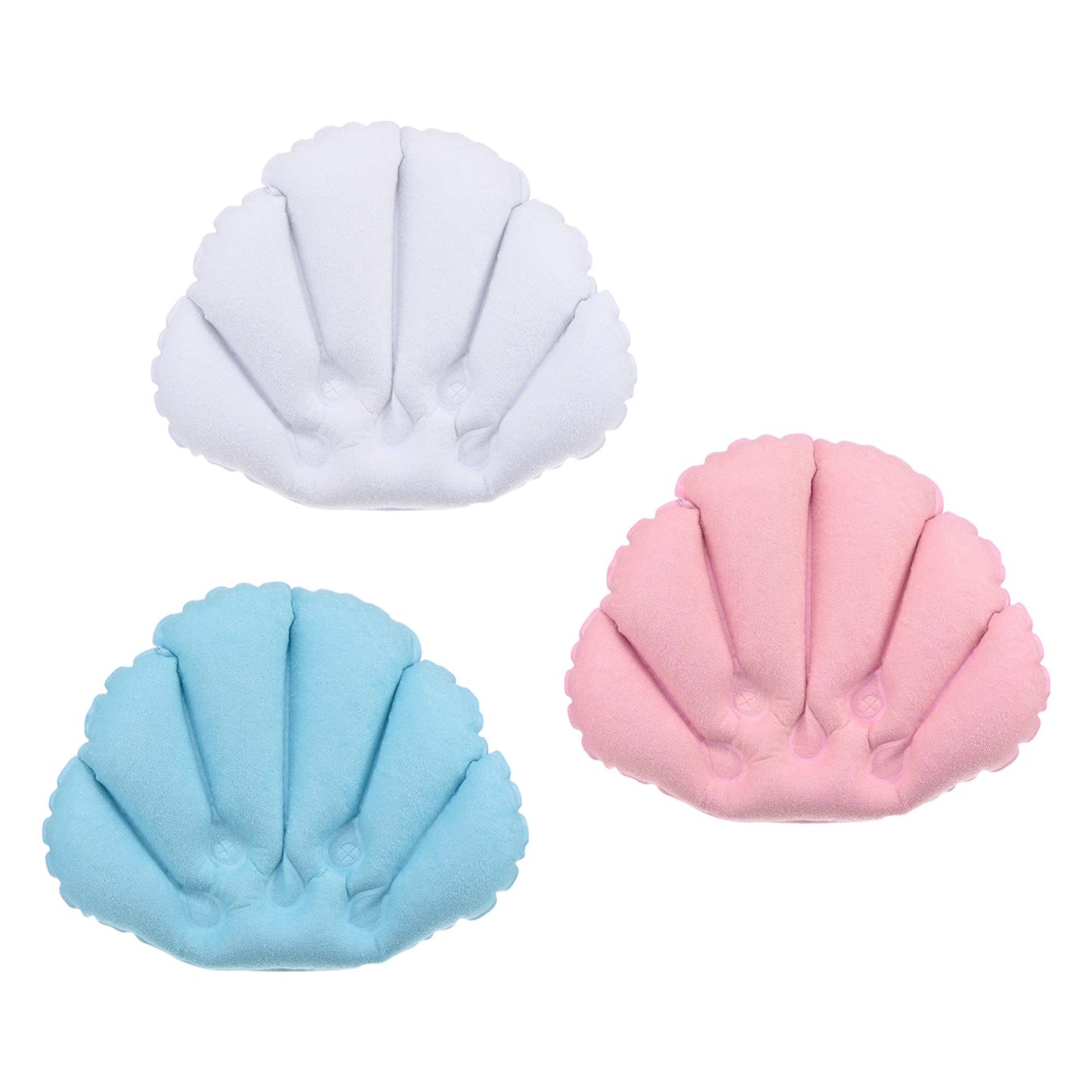 PATIKIL Inflatable Bath Pillow with Suction Cups, 3 Pack Terry Cloth Covered Shell Shape Bath Pillow Neck Support for Bathtub Hot Tub (Pink, Blue Beauty and Personal Care PATIKIL