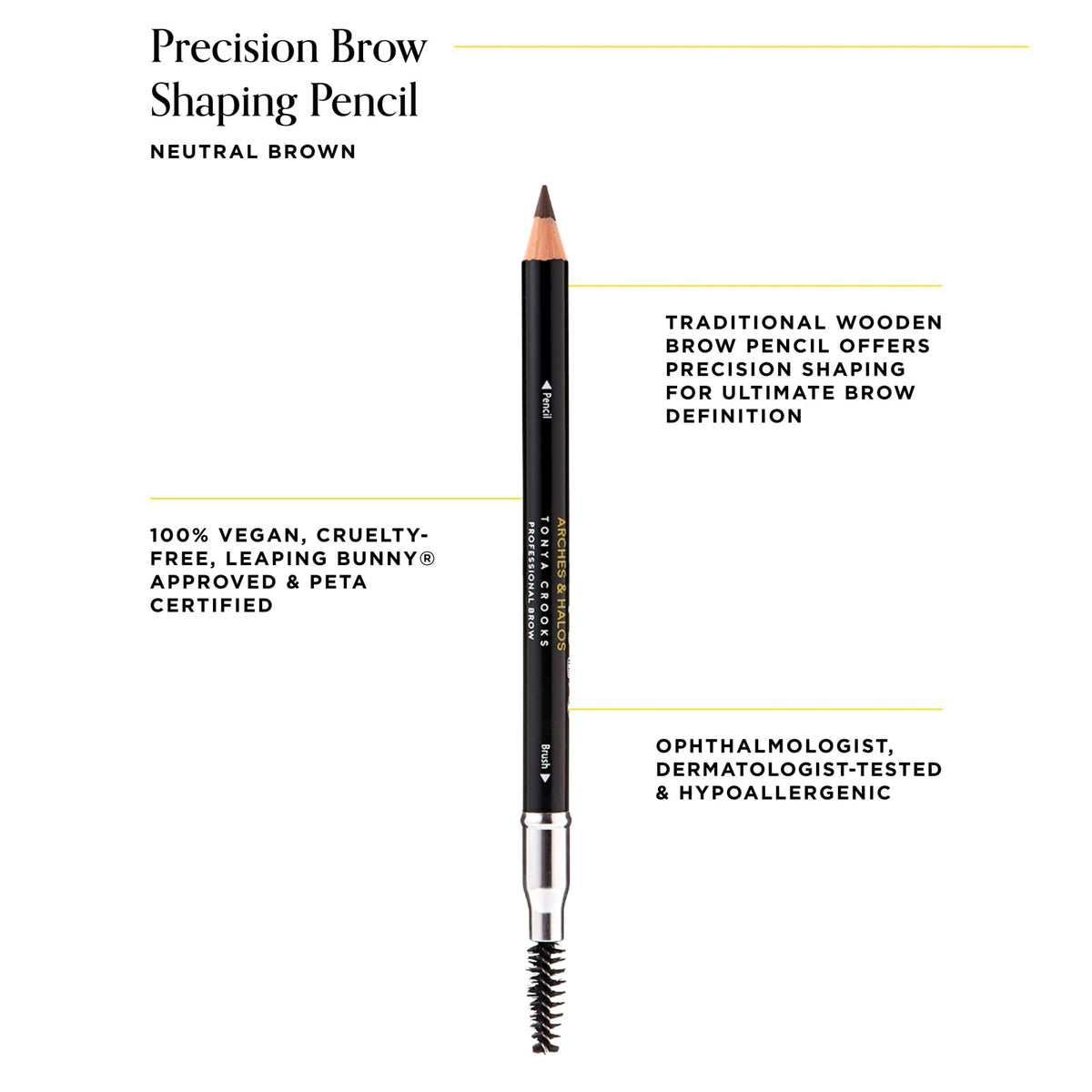 Arches & Halos Precision Brow Shaping Pencil - Double Sided Eyebrow Filler and Spoolie Brush - Creamy Texture for Shaping and Defining With Ease -