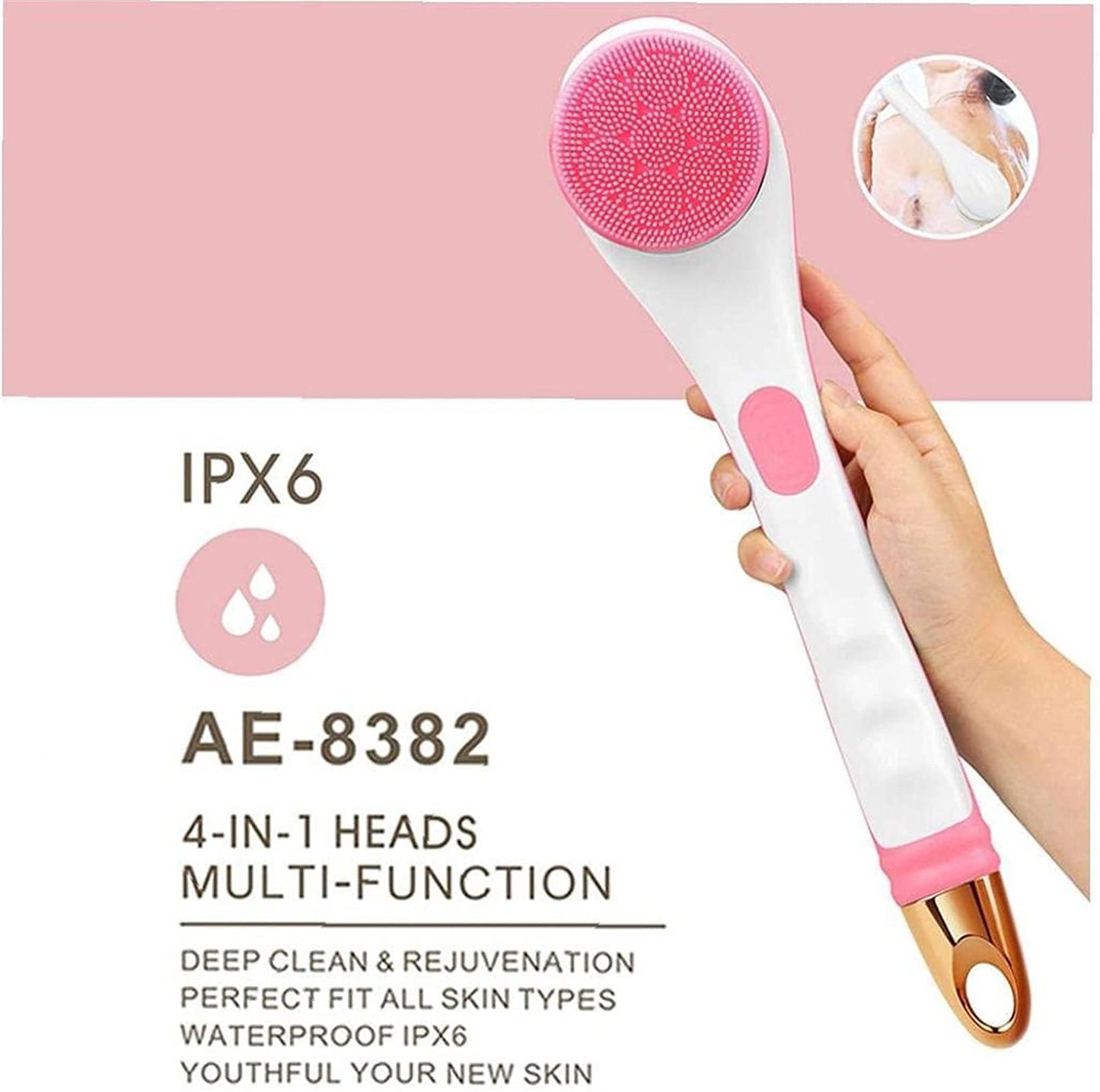 MISTPURE Electric Shower Brush Rechargeable Rotating Long Handle Back Scrubber Suitable for Body Cleansing Exfoliation Waterproof and Non-Slip with 4 Beauty and Personal Care MISTPURE