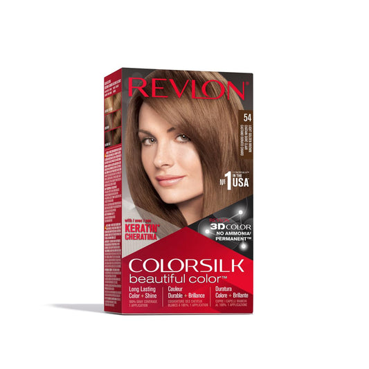 Revlon Permanent Hair Color, Permanent Hair Dye, Colorsilk with 100% Gray Coverage, Ammonia-Free, Keratin and Amino Acids, 54 Light Golden Brown, 4.4 Beauty & Personal Care REVLON