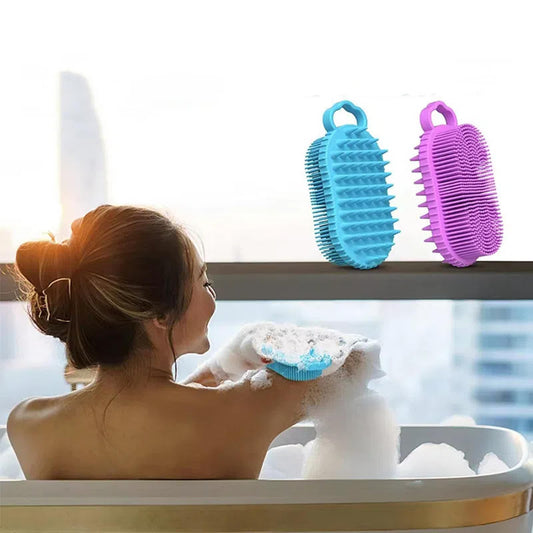 (2 Pieces) Silicone Shampoo Bath Brush, Bath Brush, Household Adult Double-Sided Bath Brush, Silicone Bath Brush Blue+Purple Beauty and Personal Care QHUIAKIND