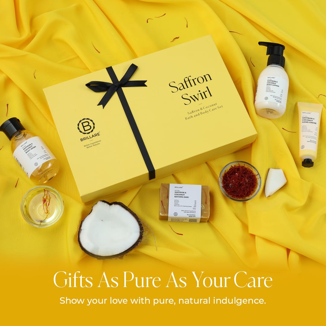 BRILLARE Saffron Swirl Gift Box - Saffron Body Wash, Saffron Body Scrub, Saffron Face Wash, Saffron Face Scrub Beauty and Personal Care BRILLARE