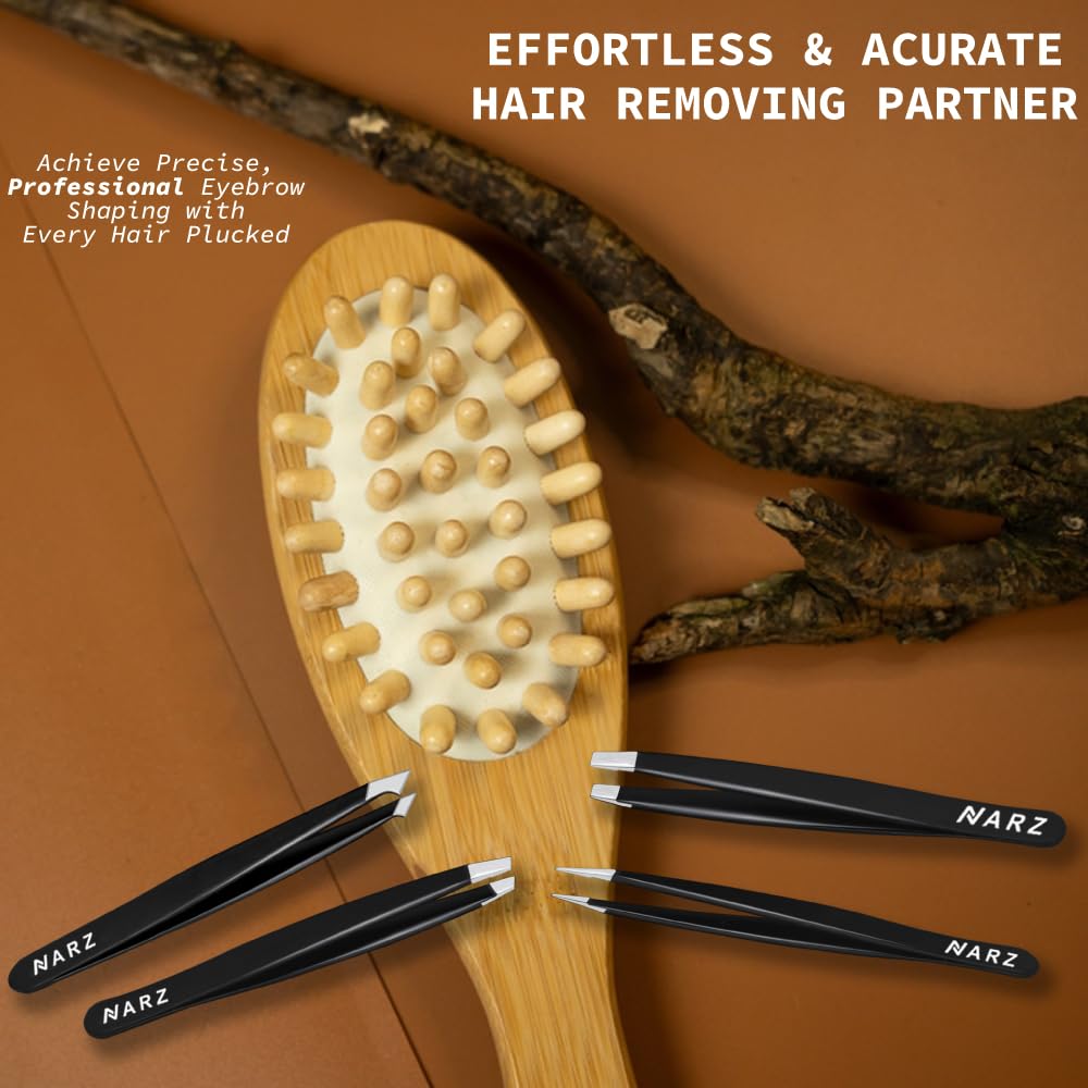 NARZ 4Pcs Professional Tweezers for Women Facial Hair Stainless Steel Precision Tweezers for Ingrown Hair Eyebrow Tweezer for Men & Women (Black Set) Beauty & Personal Care NARZ