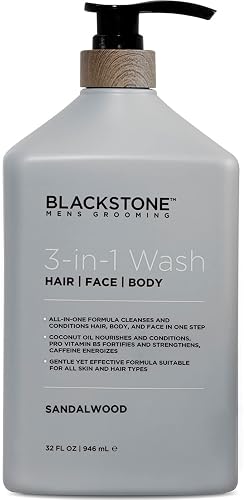 Blackstone 3-in-1 Wash for Men | Cleanse & Condition Hair, Body, & Face | All Skin & Hair Types | Coconut Oil & Vitamin B5 - Sandalwood (32 ounces) Beauty & Personal Care Blackstone