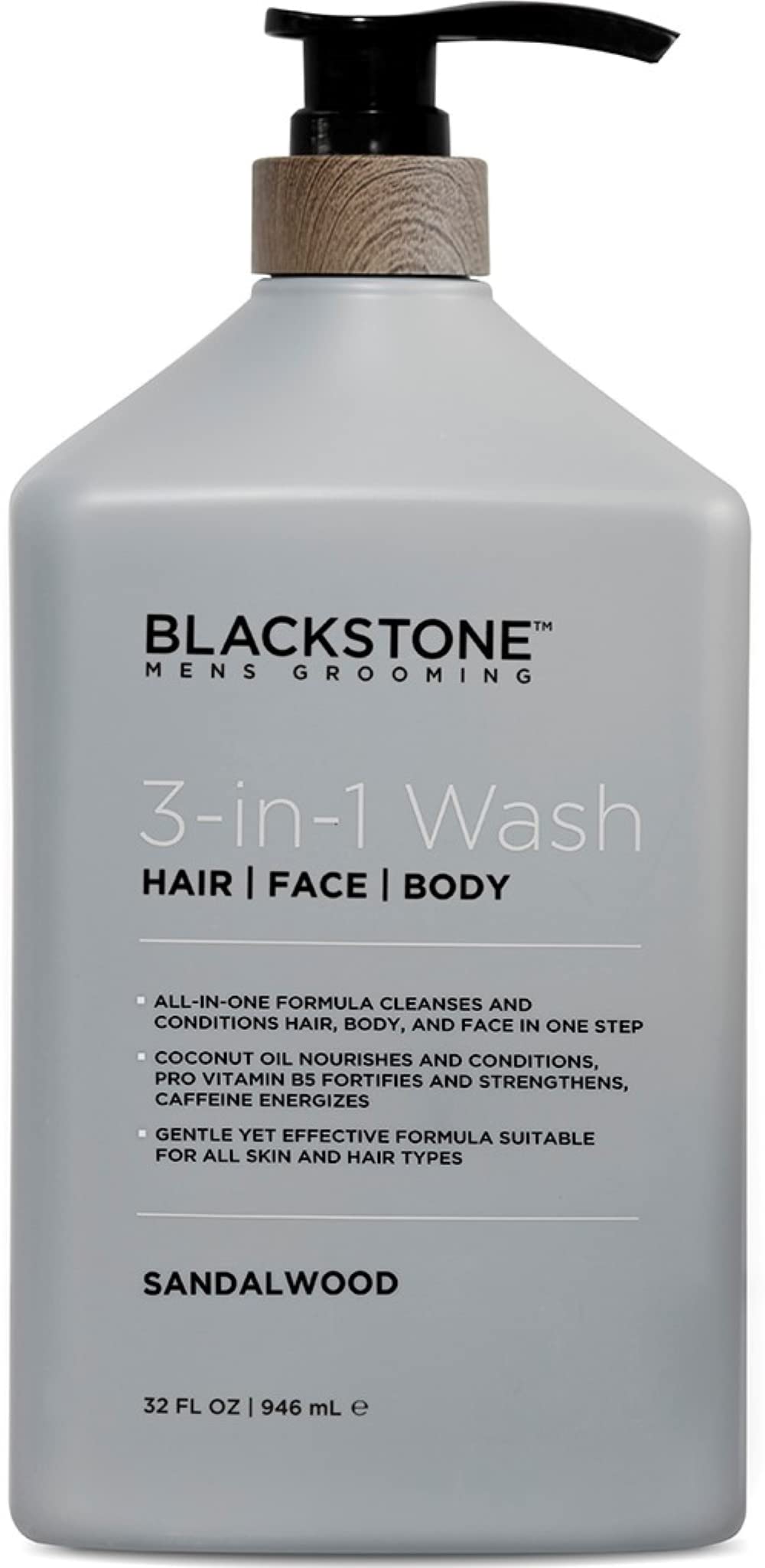 Blackstone 3-in-1 Wash for Men | Cleanse & Condition Hair, Body, & Face | All Skin & Hair Types | Coconut Oil & Vitamin B5 - Sandalwood (32 ounces) Beauty & Personal Care Blackstone