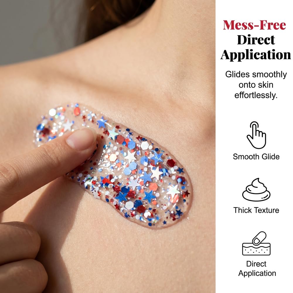 Red White Blue Hair Glitter Stick, 2026 New Patriotic USA Flag Star Chunky Face Body Outfits Sparkle Patriotic Pride Glitter for Soccer President's Beauty & Personal Care SundownAura