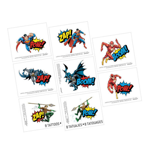 Justice League Heroes Unite Assorted Temporary Tattoos - 2" x 1.75" (8 Pcs) | Multicolor Party Favors - Perfect for Kids Birthdays and Celebrations