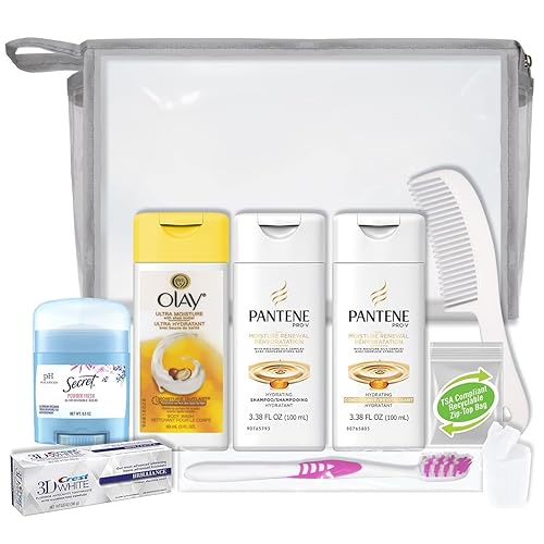 Convenience Kits International Women's 10-Piece Deluxe Kit with Travel Size TSA Compliant Essentials, Featuring: Pantene Hair Products in Reusable Beauty & Personal Care Convenience Kits International