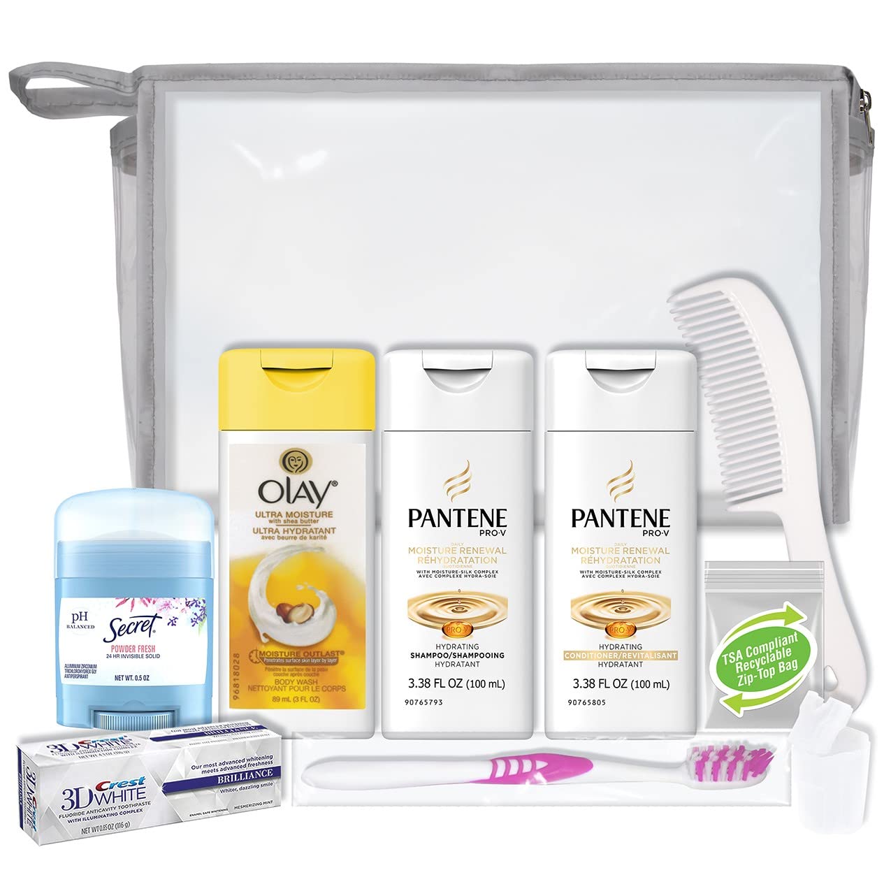 Convenience Kits International Women's 10-Piece Deluxe Kit with Travel Size TSA Compliant Essentials, Featuring: Pantene Hair Products in Reusable Beauty & Personal Care Convenience Kits International