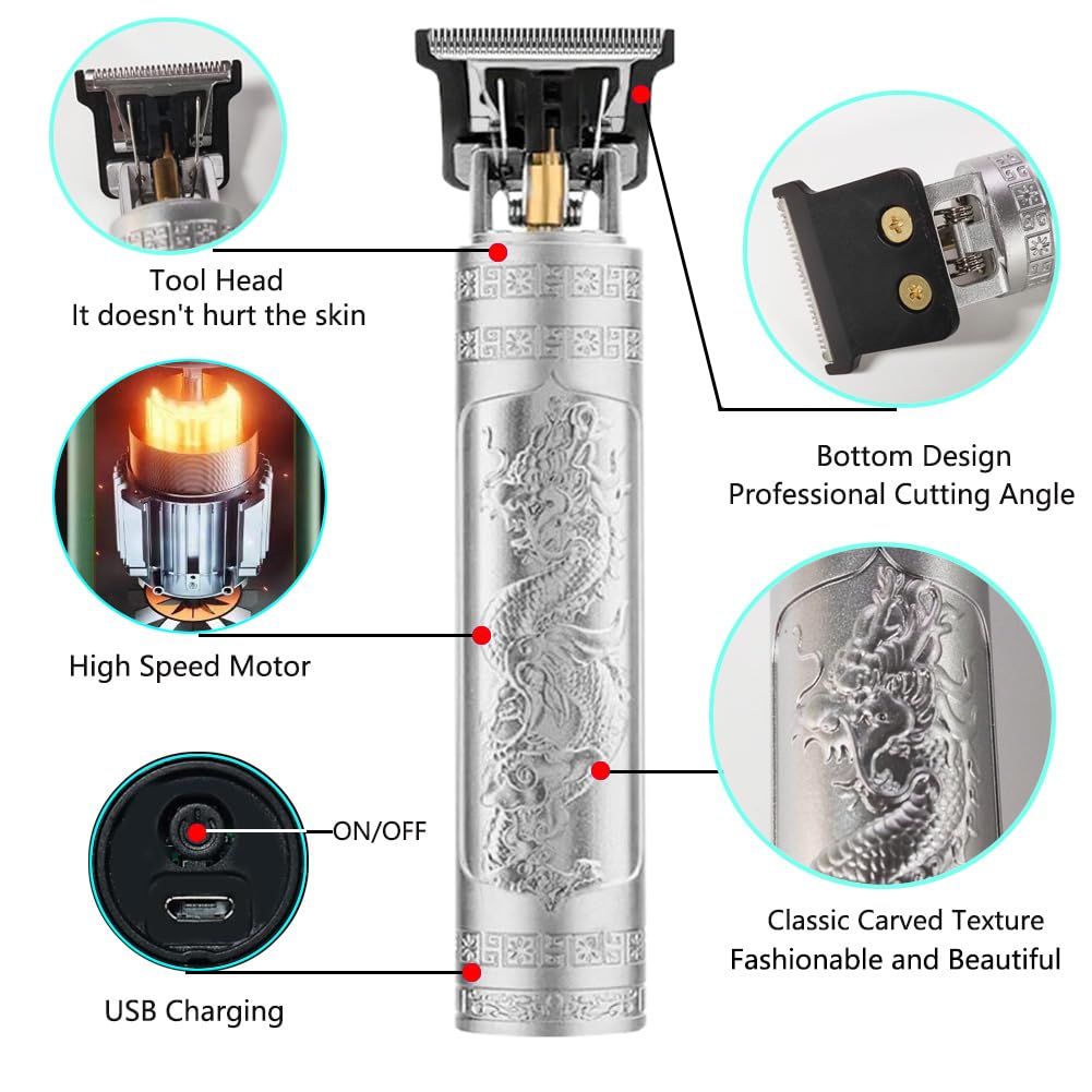 YIPINER Cordless Hair Clippers for Men, 5.7" Travel Small Classical Sculpting Styling Rechargeable Hair Remover With 10 Pieces Earpick (Silver) Beauty and Personal Care YIPINER