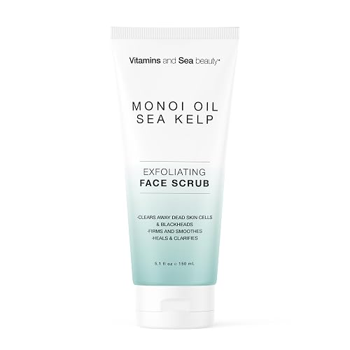Exfoliating Face Scrub with Monoi Oil & Sea Kelp - Clarifying & Firming Facial Exfoliator with Natural Pumice - Vegan, Paraben-Free, 5.1 fl oz Beauty & Personal Care VITAMINS AND SEA BEAUTY