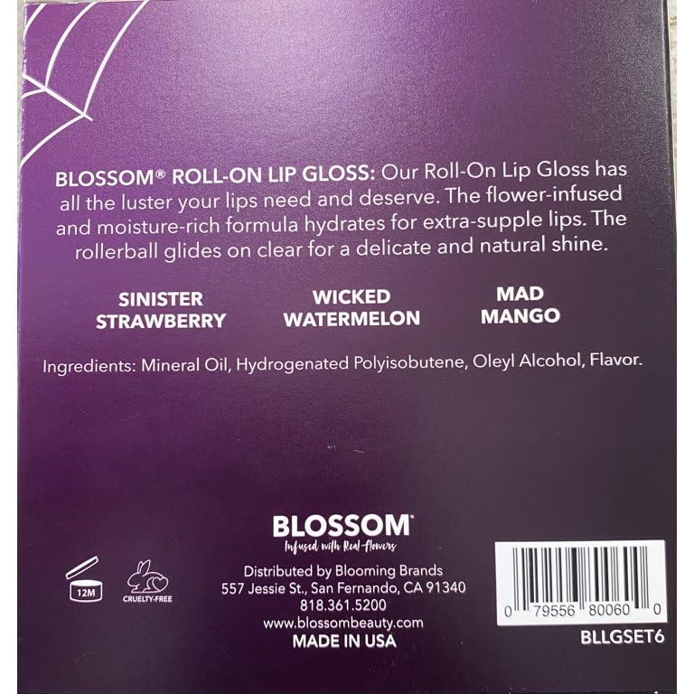 Blossom Scented Roll on Lip Gloss, Infused with Real Flowers, Made in USA, 0.3 fl. oz./9ml, 3 pack Mini Gift Set, Sinister Strawberry/Wicked Beauty & Personal Care Blossom