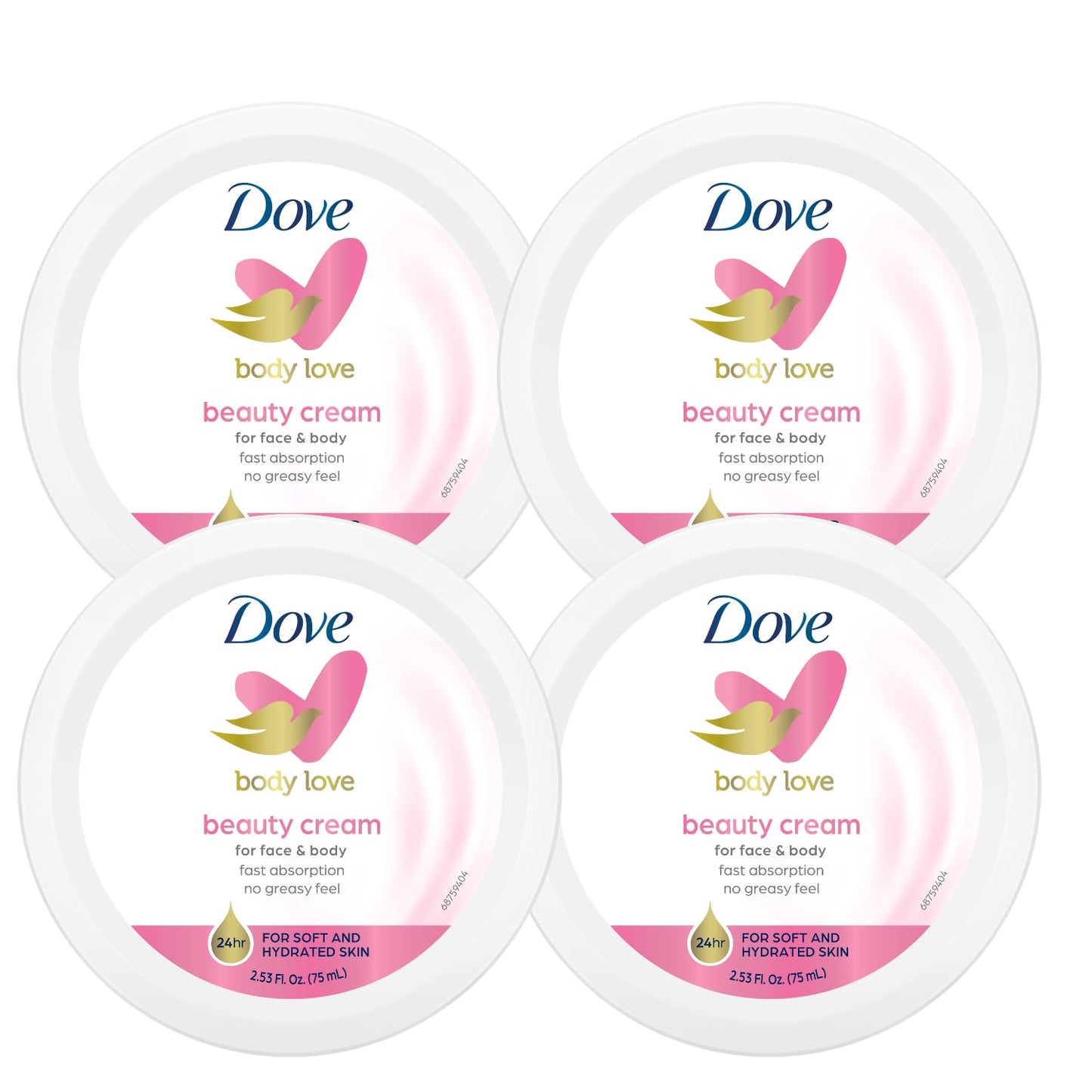 Dove Nourishing Body Care, Face, Hand, and Body Beauty Cream for Normal to Dry Skin Lotion for Women with 24-Hour Moisturization, 4-Pack, 2.53 Oz Each Beauty & Personal Care Dove