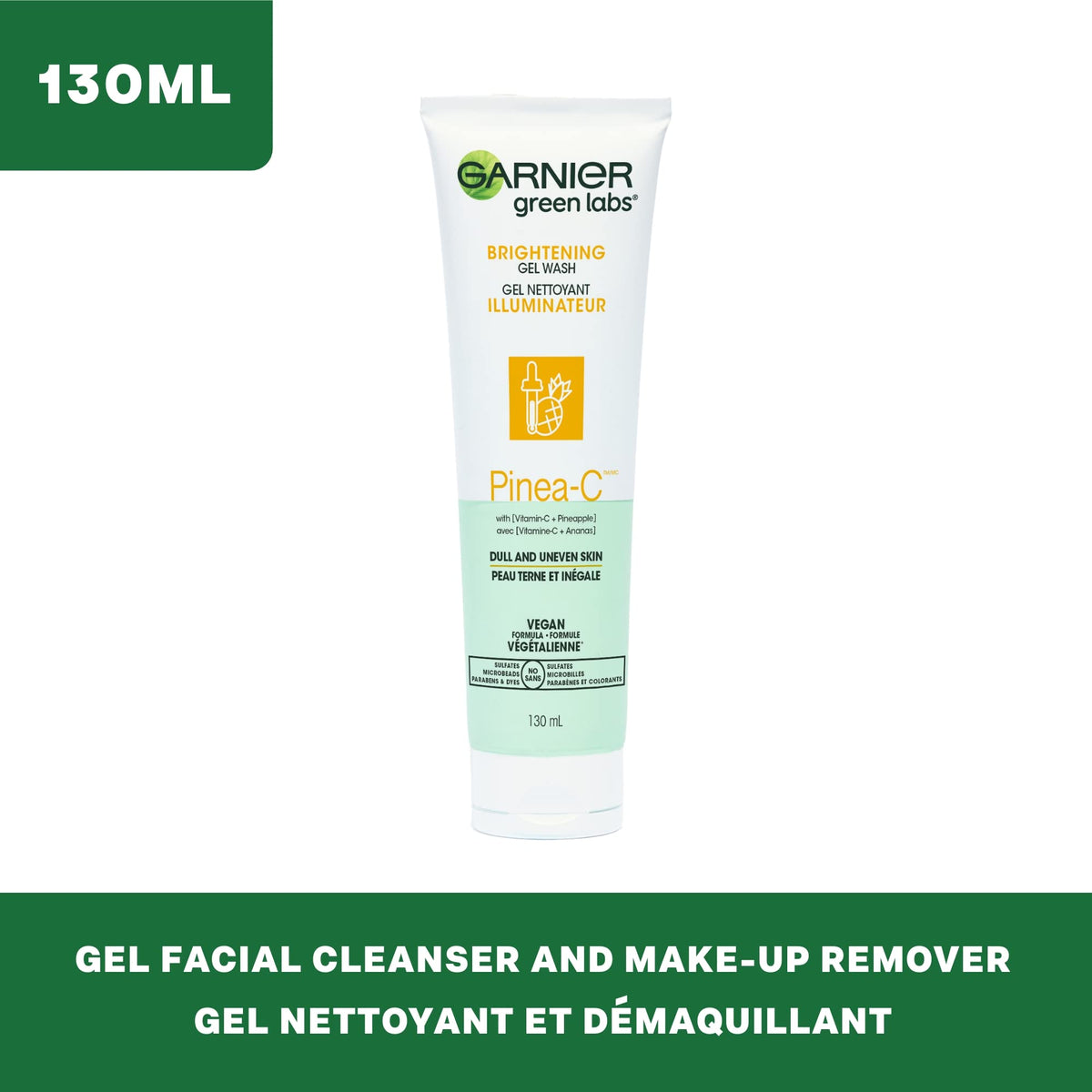 Garnier SkinActive Green Labs Brightening Gel Washable Cleanser with Vitamin C and for Dull and Uneven Skin 4.4 Packaging May Vary, Pinea-C