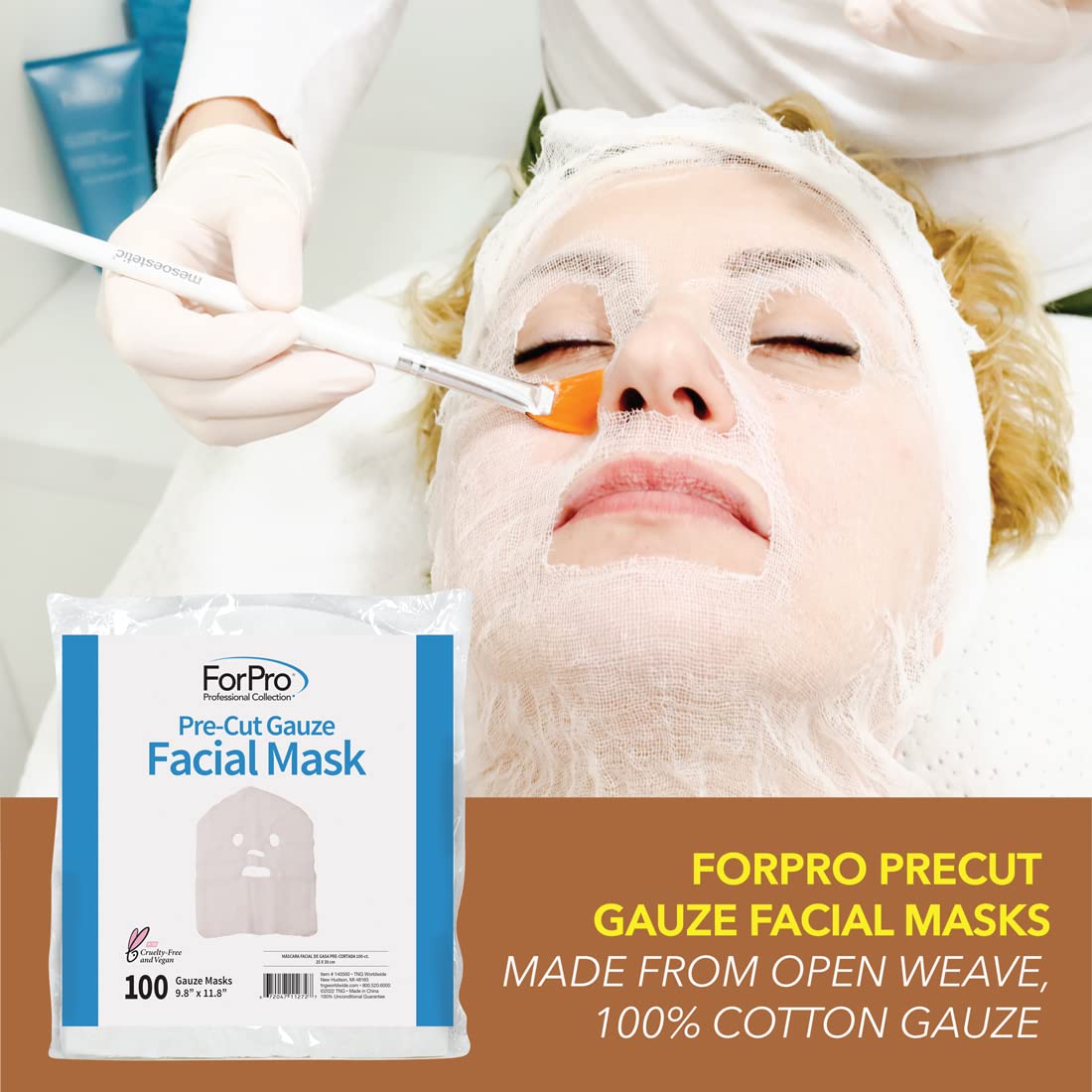 ForPro Professional Collection Precut Gauze Facial Mask, 100% Cotton Gauze, for High Frequency Facial Treatments and Masks, 100-Count Beauty & Personal Care ForPro Professional Collection