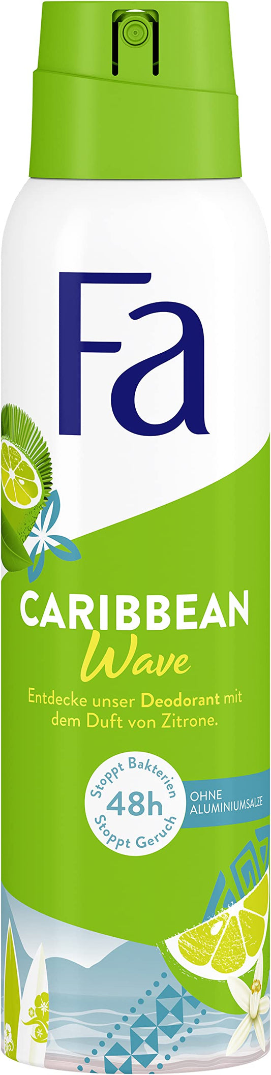 Caribbean Wave Deodorant Spray with the Exotic Fresh Fragrance of Lemon, 48h Protection, 150 ml Beauty and Personal Care FA