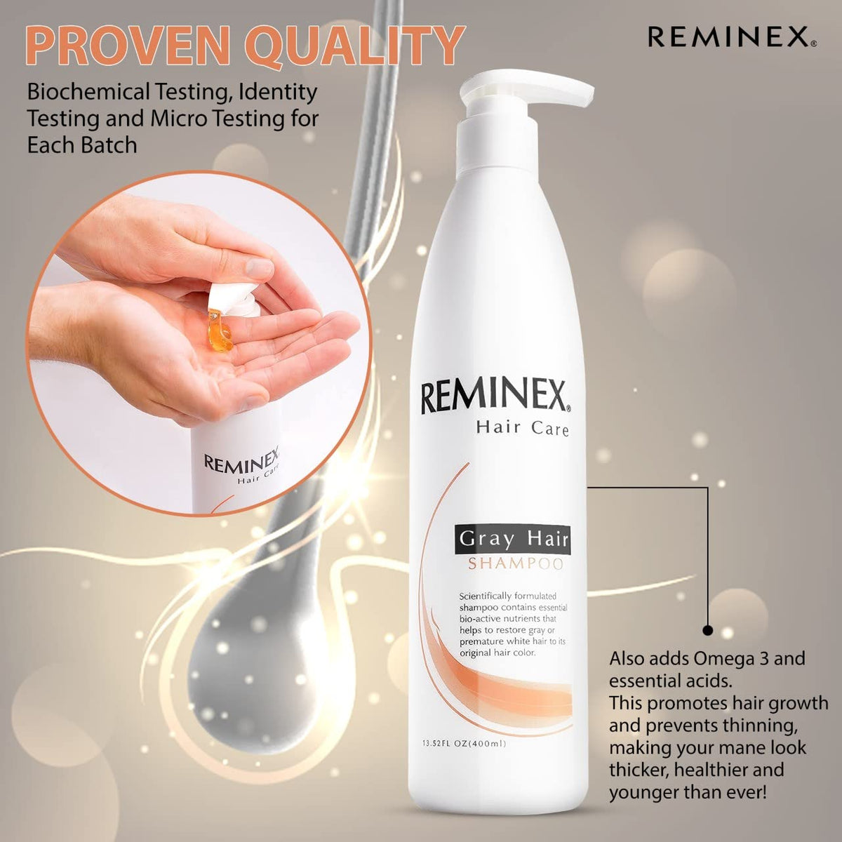 Reminex Anti Gray Hair Shampoo - Proprietary Treatment Infused with Argan Oil To Help Restore Gray And White Hair To Its Natural Color - 13.5 Oz No Beauty & Personal Care Reminex