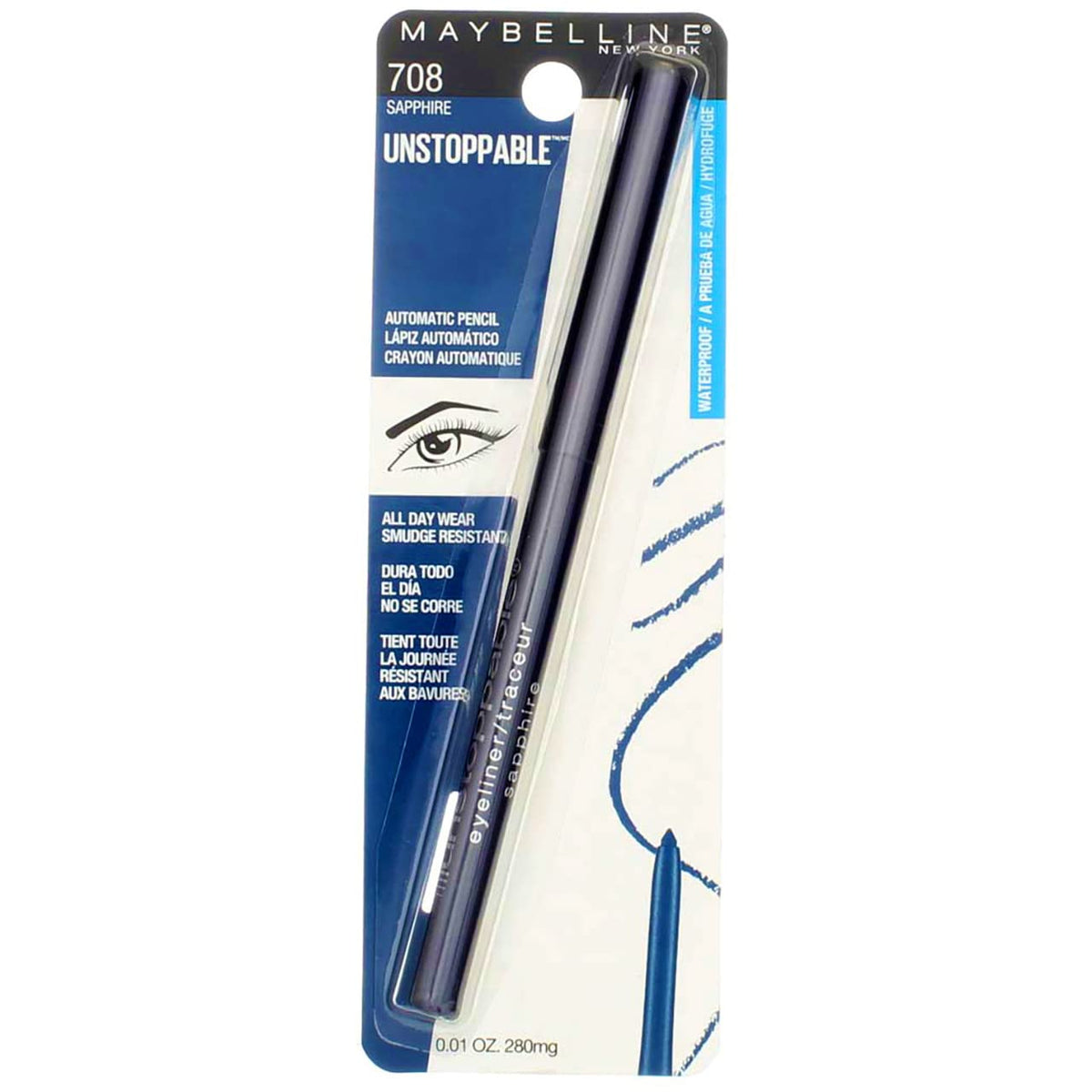 Maybelline New York Unstoppable Waterproof Eyeliner, Sapphire [708] 0.01 oz (Pack of 2)