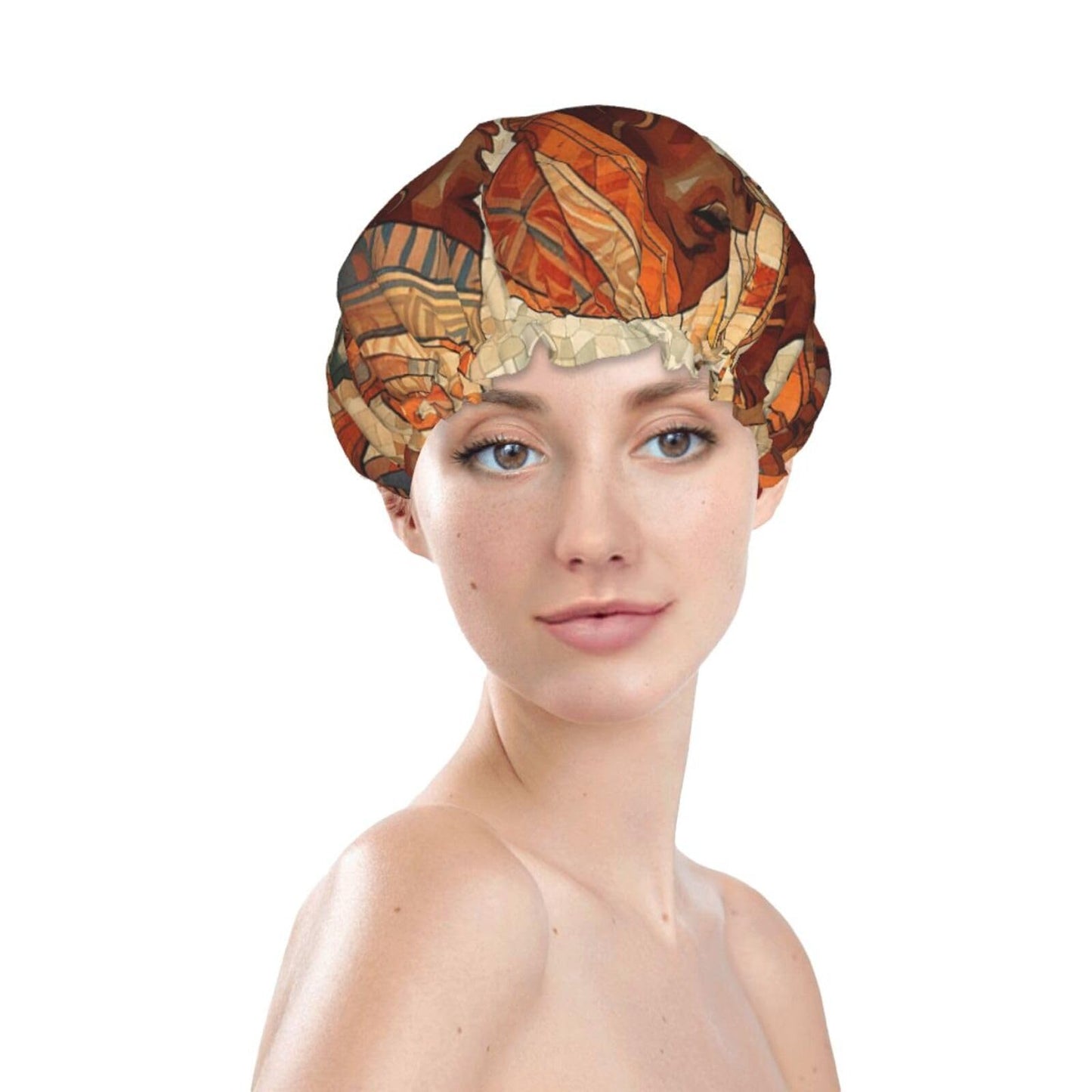 Africa Ethnic Pottery Shower Cap For Women Reusable Double Layers Bathing Bath Cap Hair Caps Waterproof Elastic Band Ladies Spa Salon Shower Hat Hair Beauty and Personal Care GDSHJKLW
