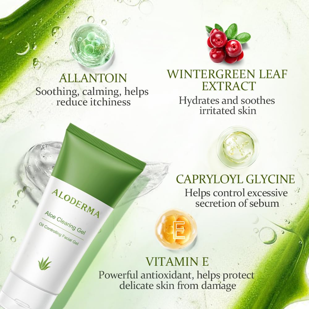 Aloderma Aloe Clearing Gel for Clear Complexion with 90% Organic AloeVera - Moisturizing, Oil Controlling Facial Lotion with Allantoin, Wintergreen Beauty & Personal Care Aloderma