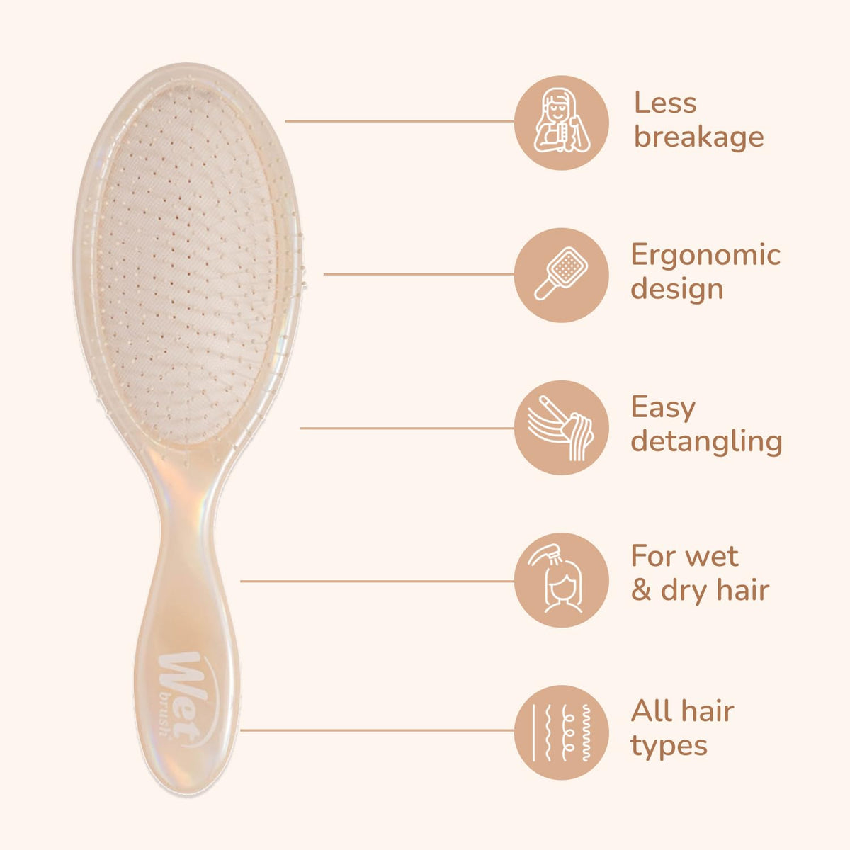 Wet Brush Original Detangler Hair Brush, Cream (Iridescence Icon), Ultra-Soft IntelliFlex Bristles, Detangling Bristles Glide Through Tangles, All