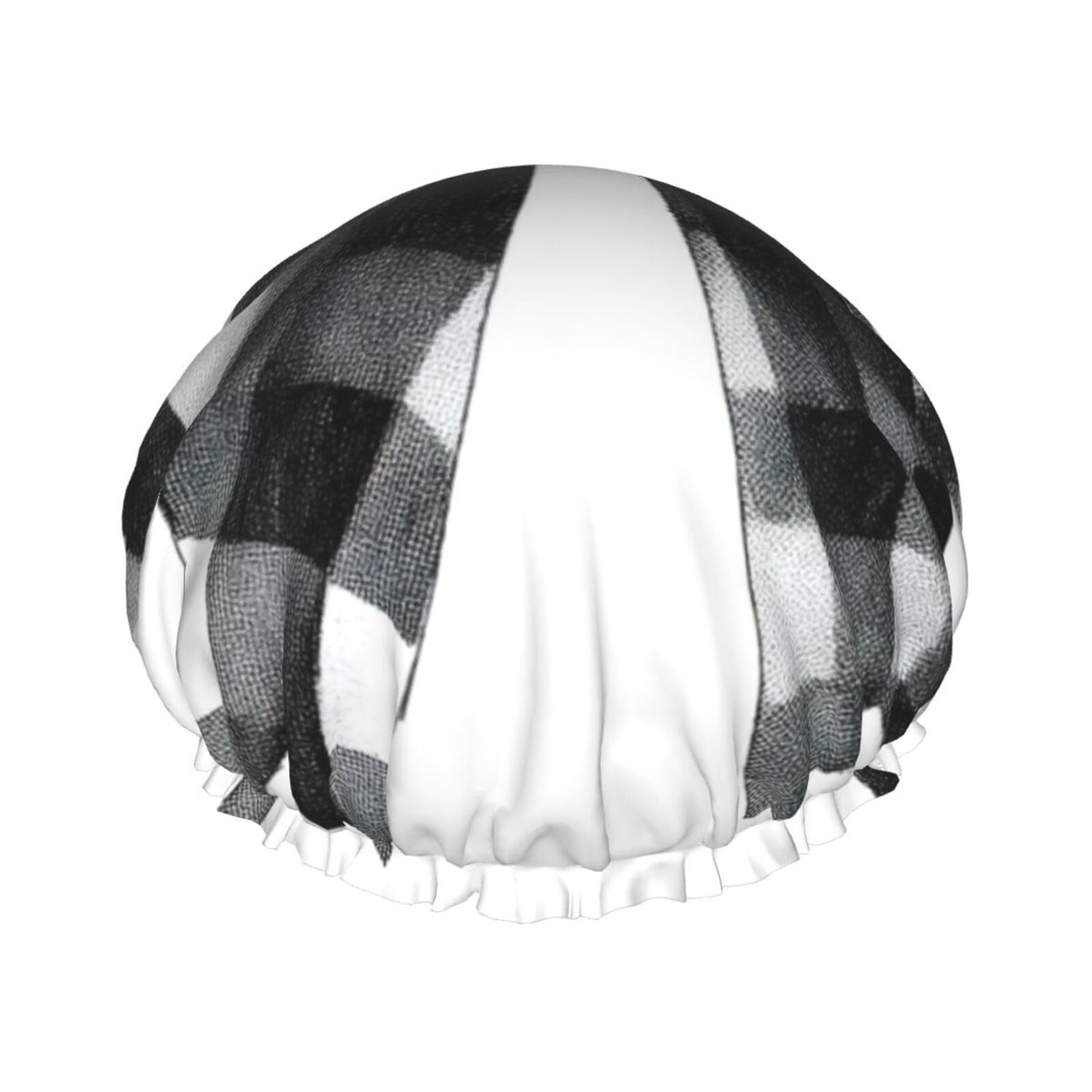 Watercolor Black And White Checkered Bow Prints Shower Cap Double Layer Lined Waterproof Bathing Shower Hat Beauty and Personal Care Hayyett