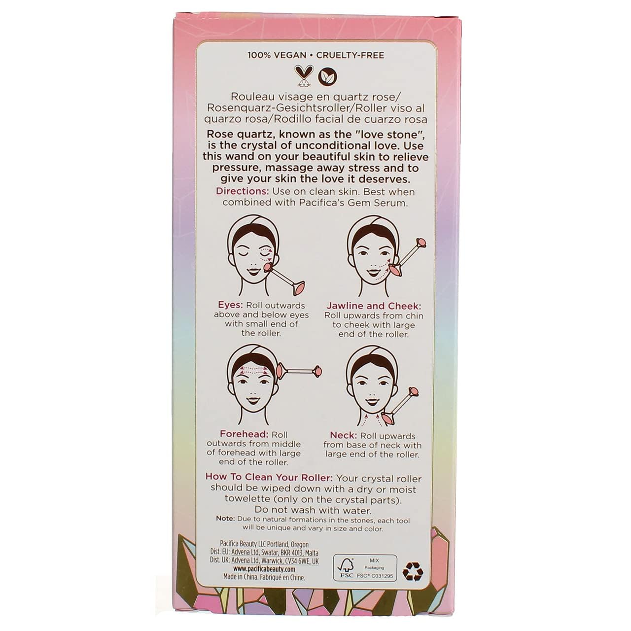 Pacifica Rose Quartz Facial Roller Massager - Crystal Gua Sha Skincare Tool for Face, Eyes & Neck - Cooling Stone Face Massager for Wrinkles, Fine Beauty & Personal Care Pacifica