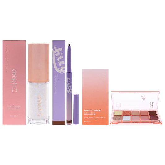Peach C Kit by Peach C for Women - 3 Pc Kit 0.12oz Eye Shadow - 01 Pure White, 0.04 Eyeliner - 03 Soft Brown, 0.29oz Eye Shadow - 04 Sunlit Citrus