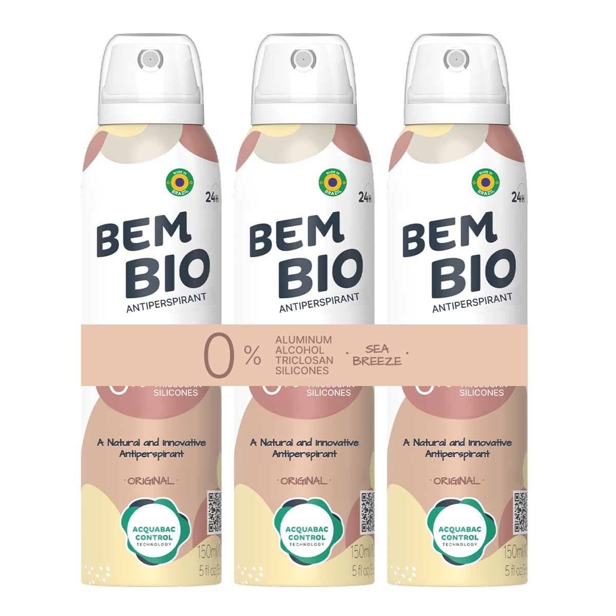 Bem Bio Original Biotranspirant Deodorant, Natural, Aluminum-Free, Vegan, 24-Hour Protection, 150ml (5.07 fl oz) Beauty and Personal Care BEM BIO