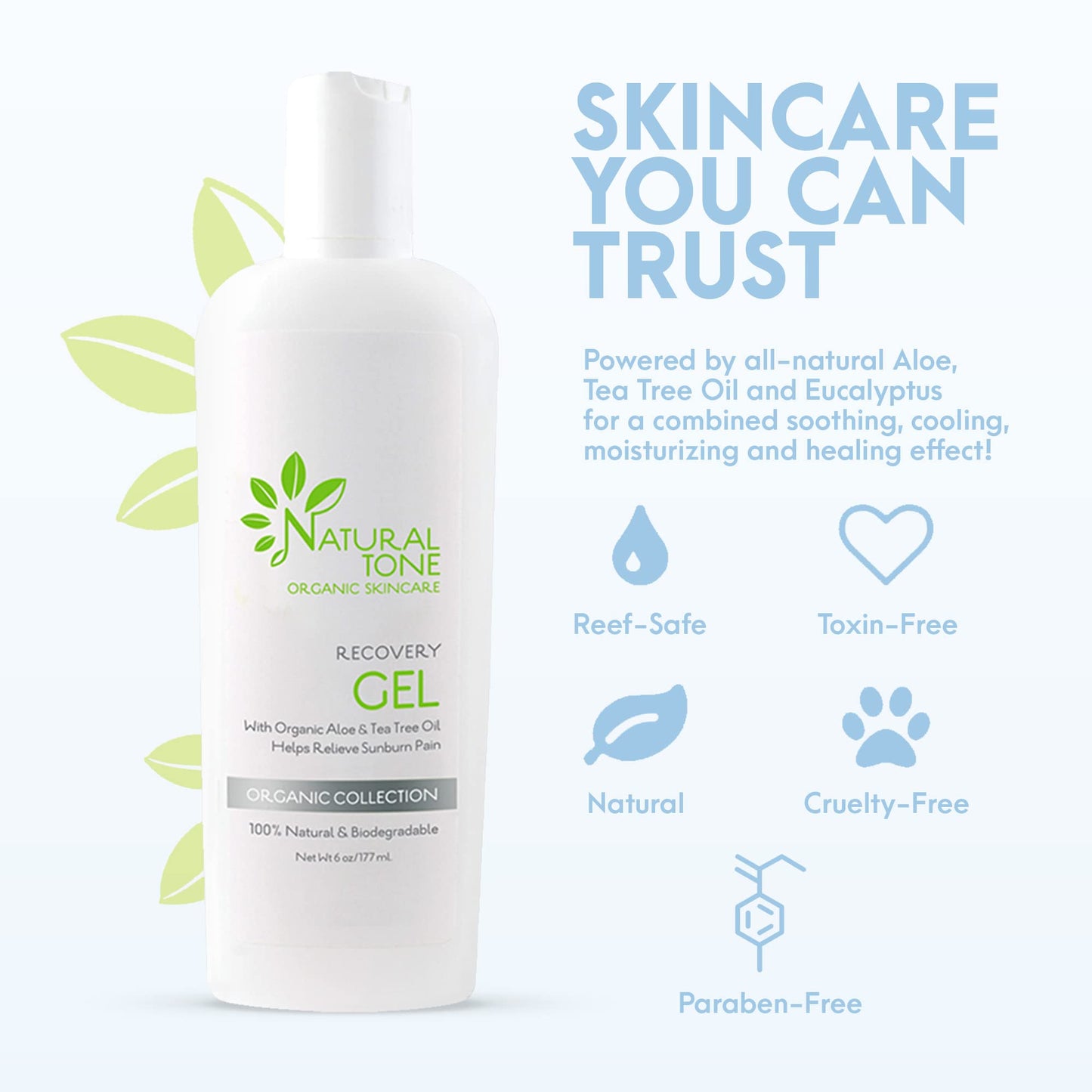 Aloe Vera Recovery Gel 6 oz - Natural Tone Organic Skincare Beauty & Personal Care Natural Tone Organic Skincare