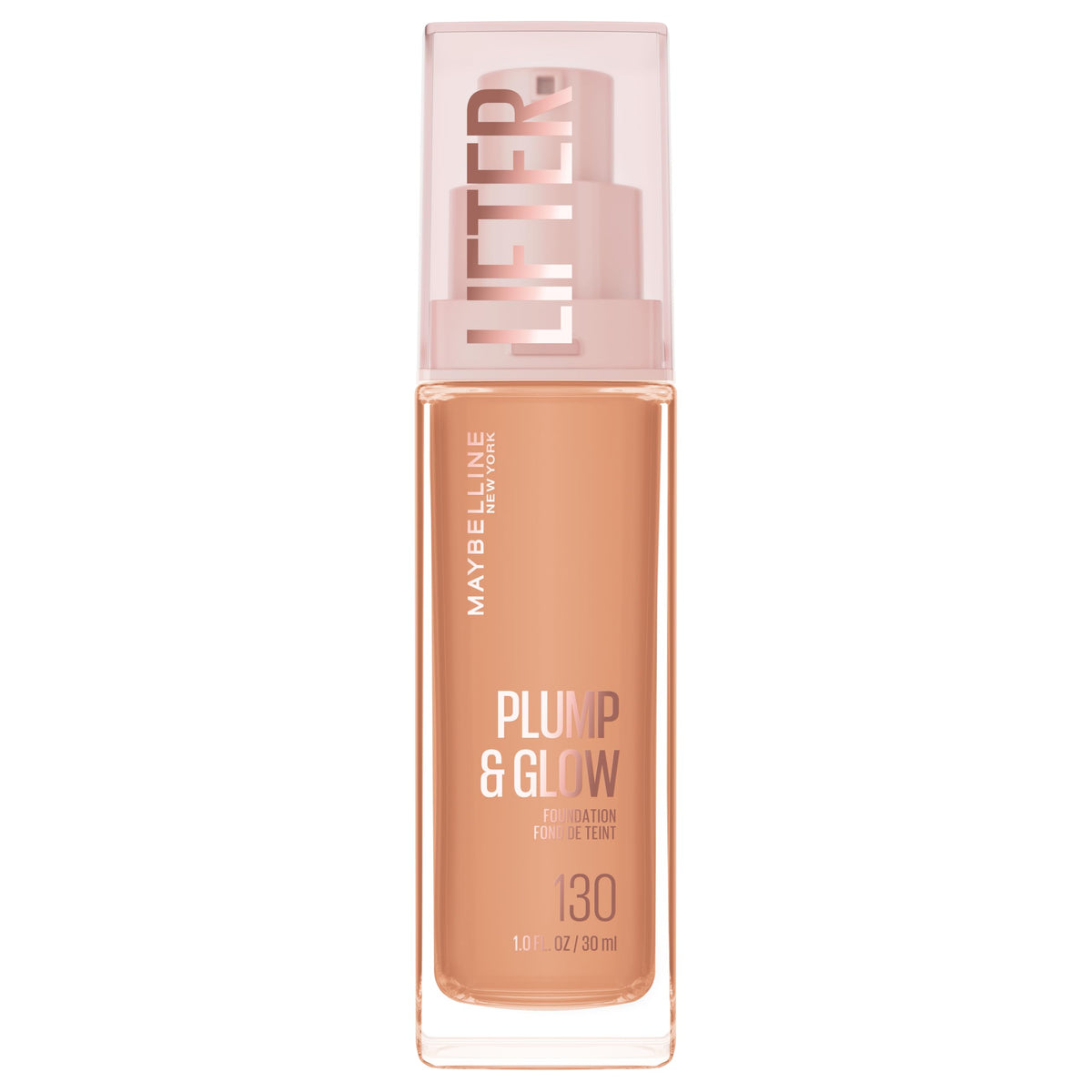 Maybelline Lifter Plump & Glow Foundation, Liquid Foundation with 2% Niacinamide + Hyaluronic Acid, Plumping and Brightening Face Makeup, 130, 1 Count