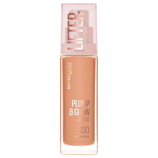 Maybelline Lifter Plump & Glow Foundation, Liquid Foundation with 2% Niacinamide + Hyaluronic Acid, Plumping and Brightening Face Makeup, 130, 1 Count