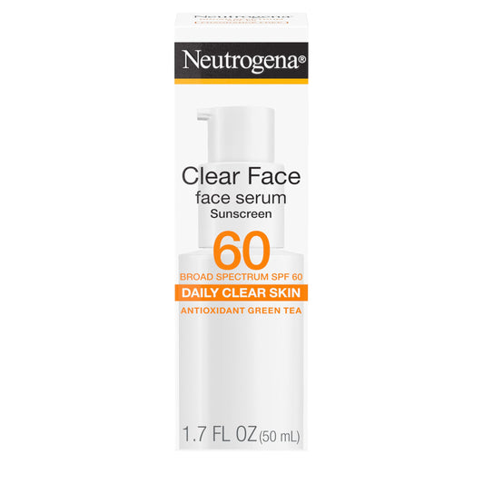 Neutrogena Clear Face Serum Sunscreen with Green Tea, Broad Spectrum SPF 60, Non-Comedogenic Face Sunscreen for Lightweight UVA/UVB Protection Beauty & Personal Care Neutrogena