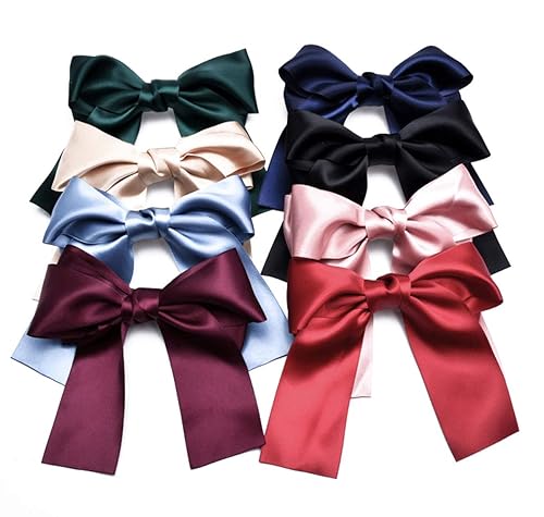 Set of 8 Big Satin Solid Ribbon French Barrette Large Big Huge Soft Silky Hair Bow Clip Bow Hair Clips Women Barrettes Beauty & Personal Care Suoirblss